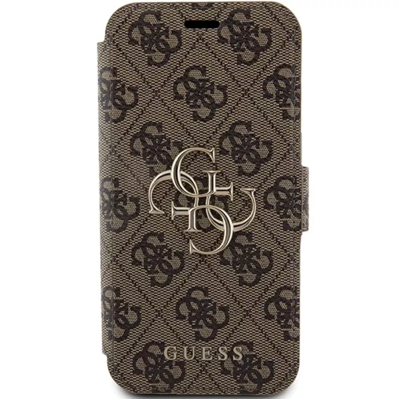 Guess GUBKP15L4GMGBR iPhone 15 Pro 6,1 inch Folio Case Braun 4G Metal Logo