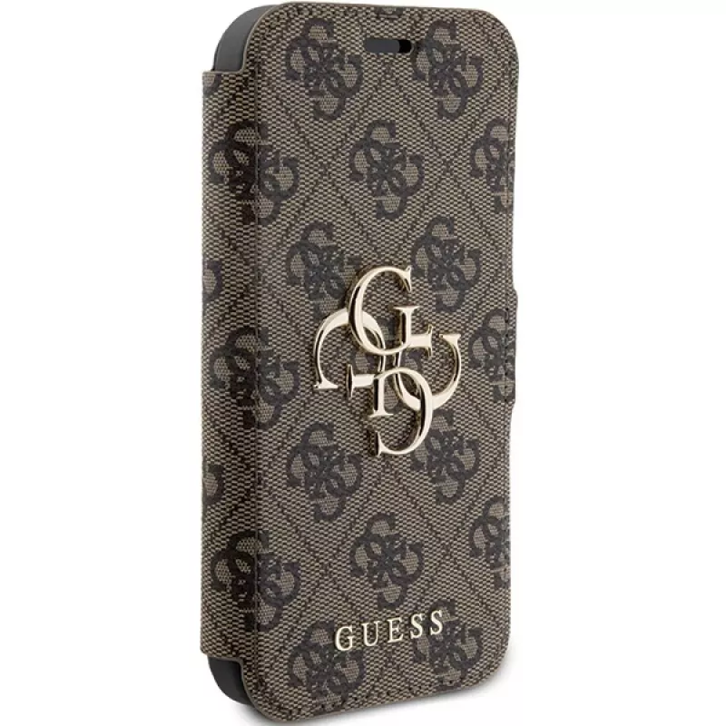 Guess GUBKP15L4GMGBR iPhone 15 Pro 6,1 inch Folio Case Braun 4G Metal Logo