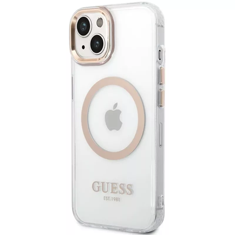 Guess GUHMP15MHTRMD Metal Outline Hard Case für iPhone 15 Plus / 14 Plus 6,7 inch Gold mit MagSafe