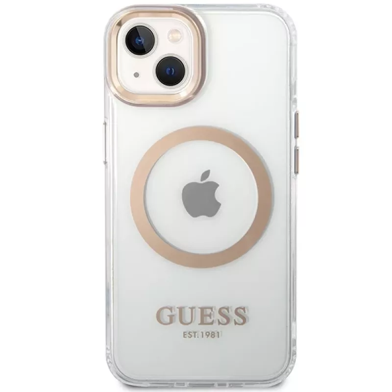 Guess GUHMP15MHTRMD Metal Outline Hard Case für iPhone 15 Plus / 14 Plus 6,7 inch Gold mit MagSafe
