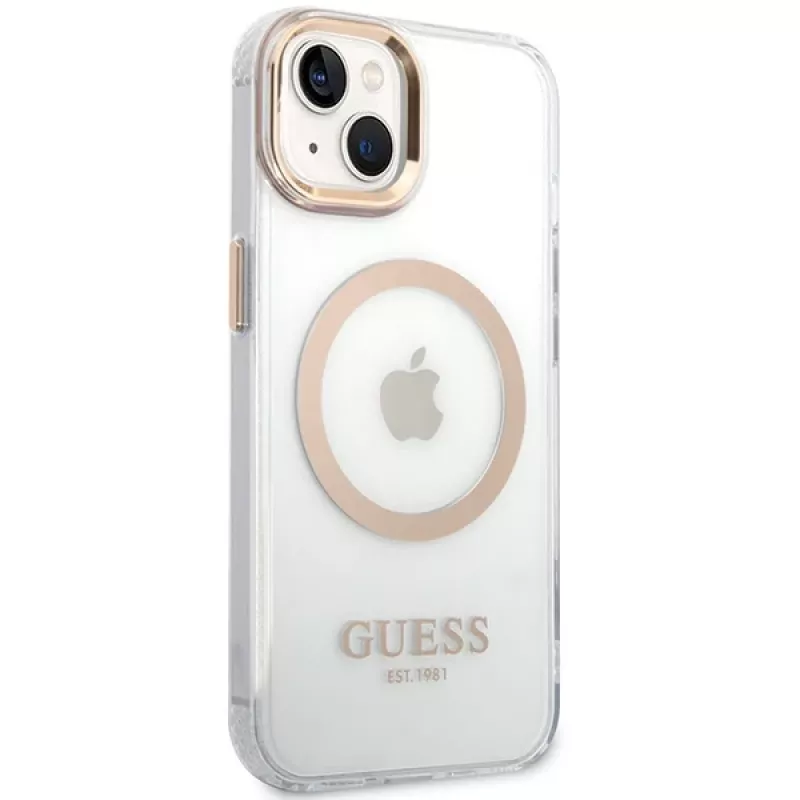 Guess GUHMP15MHTRMD Metal Outline Hard Case für iPhone 15 Plus / 14 Plus 6,7 inch Gold mit MagSafe