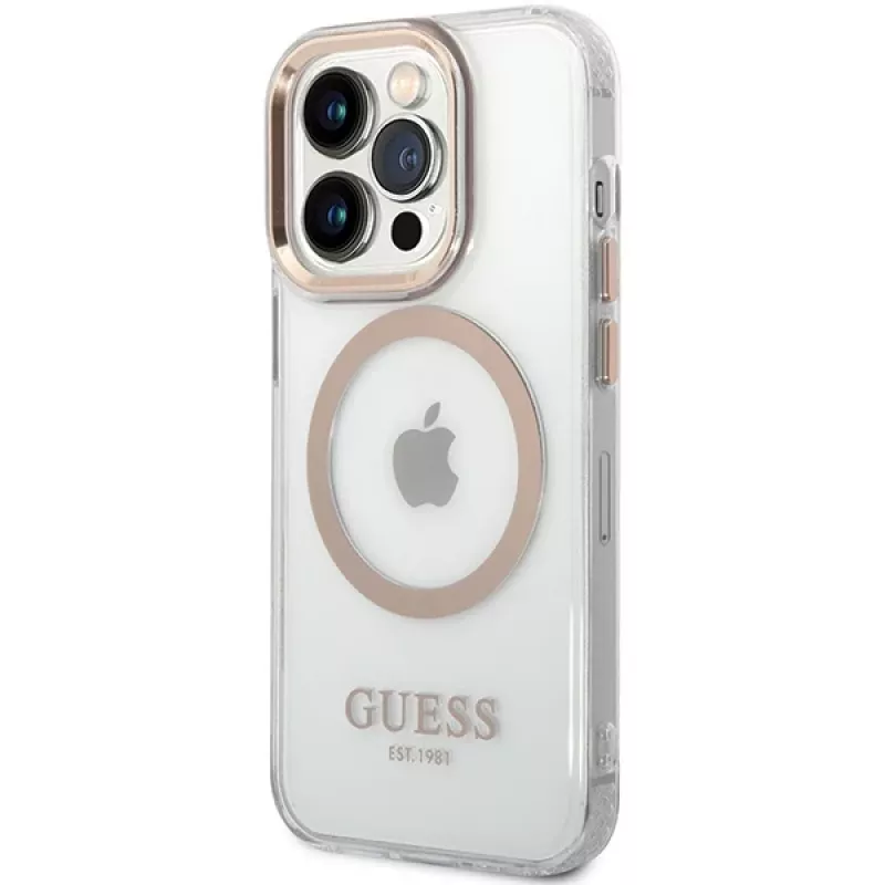 Guess GUHMP15XHTRMD Metal Outline Hard Case für Apple iPhone 15 Pro Max, Gold, MagSafe-kompatibel
