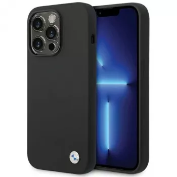 BMW BMHCP15XSILBK Silikonhülle für iPhone 15 Pro Max 6,7 inch Schwarz mit Metall-Logo