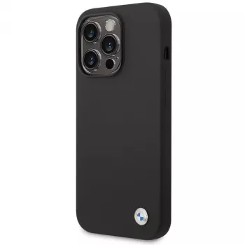 BMW BMHCP15XSILBK Silikonhülle für iPhone 15 Pro Max 6,7 inch Schwarz mit Metall-Logo