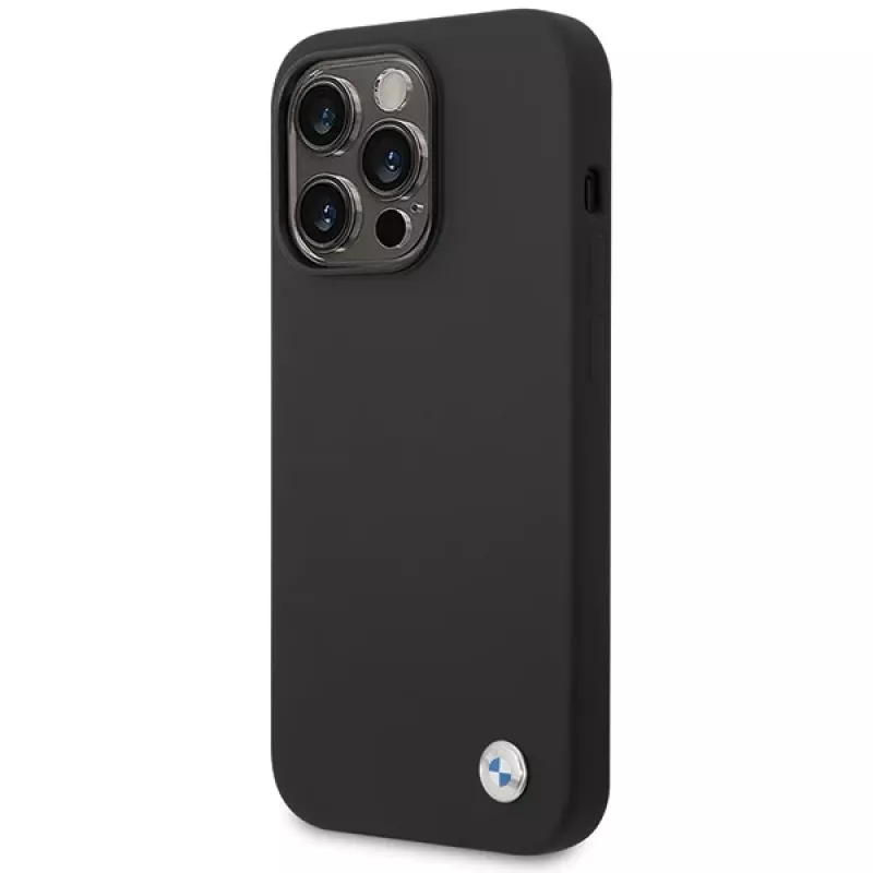 BMW BMHCP15XSILBK Silikonhülle für iPhone 15 Pro Max 6,7 inch Schwarz mit Metall-Logo