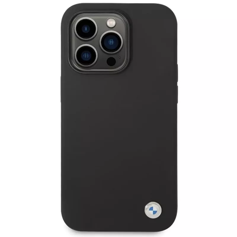 BMW BMHCP15XSILBK Silikonhülle für iPhone 15 Pro Max 6,7 inch Schwarz mit Metall-Logo