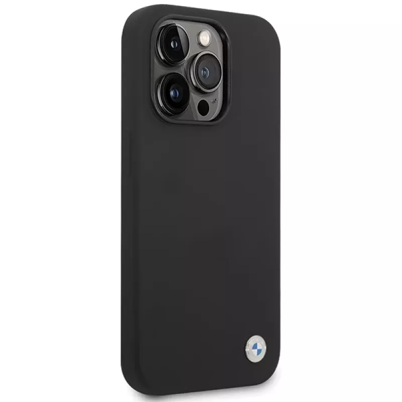 BMW BMHCP15XSILBK Silikonhülle für iPhone 15 Pro Max 6,7 inch Schwarz mit Metall-Logo