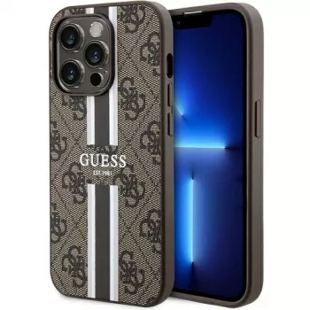 Guess GUHMP15LP4RPSW iPhone 15 Pro 6,1 inch Hard Case Braun Bedruckte Streifen MagSafe