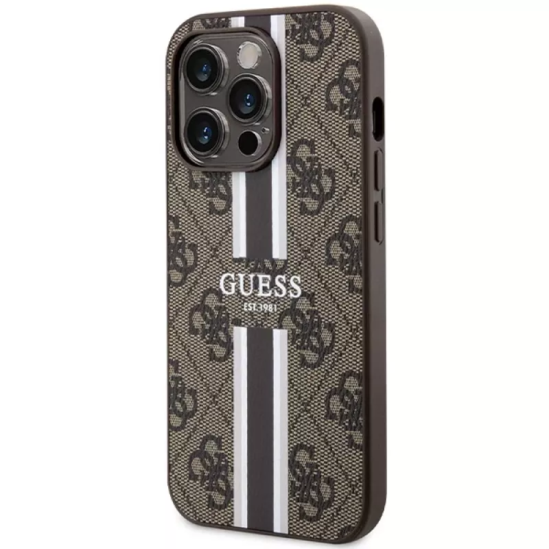 Guess GUHMP15LP4RPSW iPhone 15 Pro 6,1 inch Hard Case Braun Bedruckte Streifen MagSafe