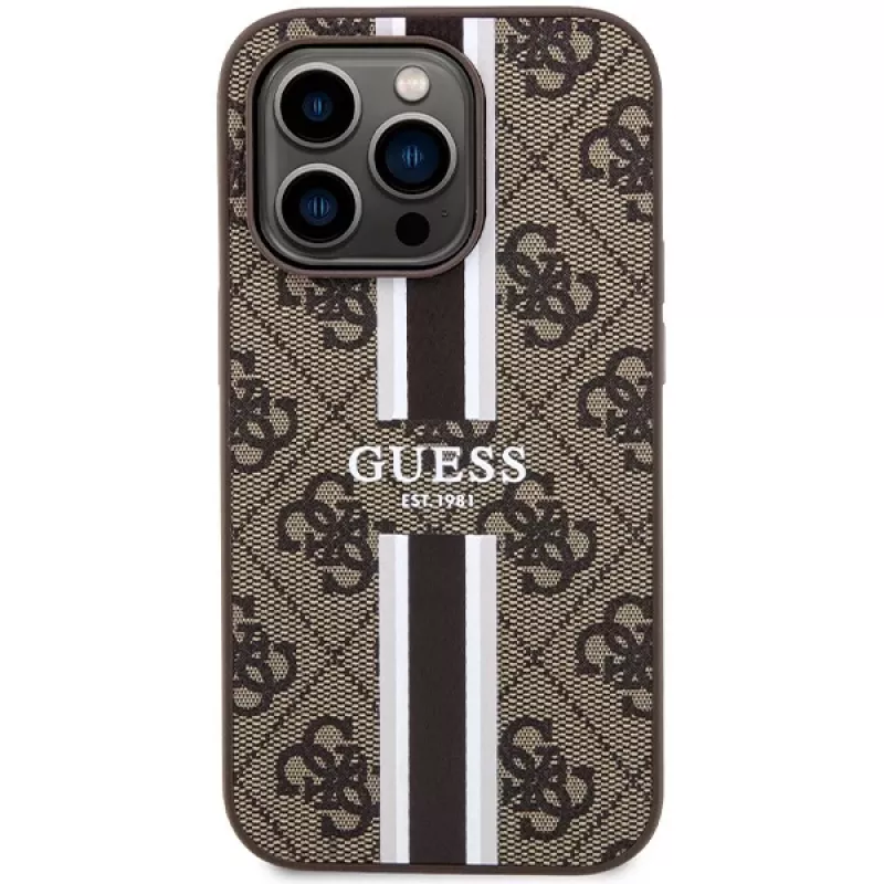 Guess GUHMP15LP4RPSW iPhone 15 Pro 6,1 inch Hard Case Braun Bedruckte Streifen MagSafe