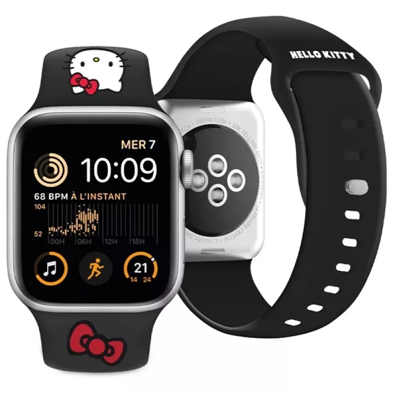 Hello Kitty HKAWLSCHBLK Silikon-Armband für Apple Watch 42/44/45/49mm Schwarz