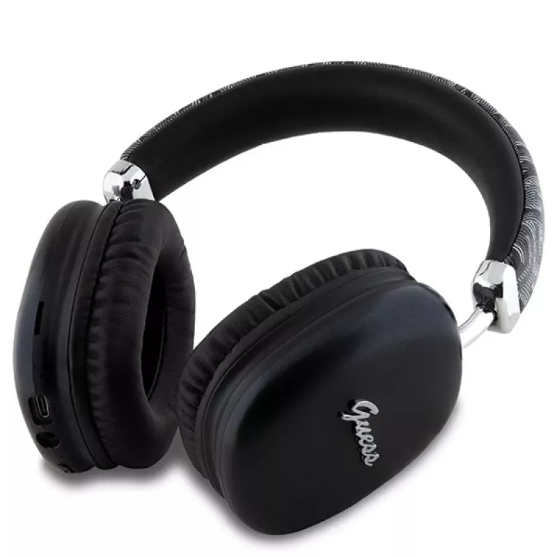 Guess Gcube Metallic Script Logo On-Ear Bluetooth Kopfhörer Schwarz