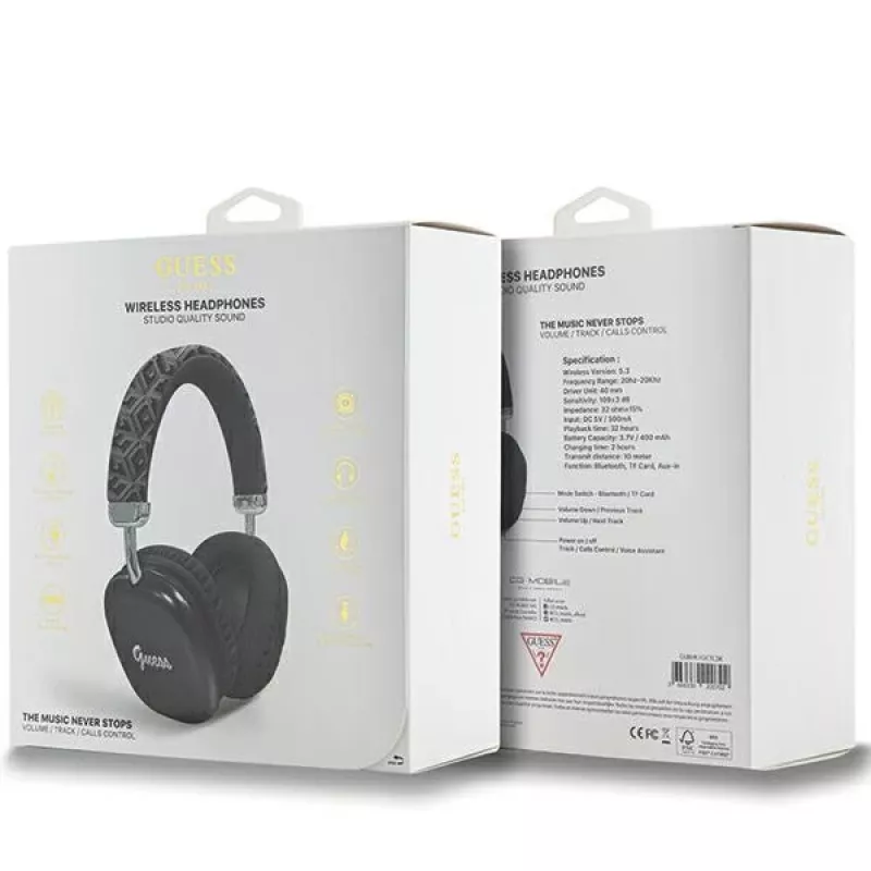 Guess Gcube Metallic Script Logo On-Ear Bluetooth Kopfhörer Schwarz
