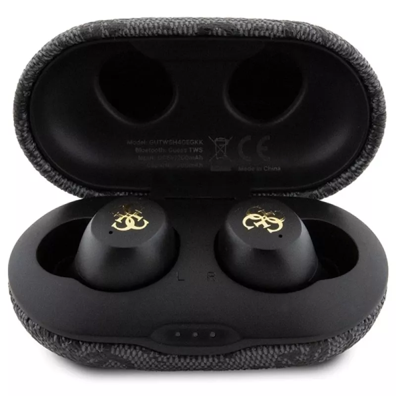 Guess 4G Metal Logo Bluetooth TWS ENC Ohrhörer mit Ladecase (Schwarz)