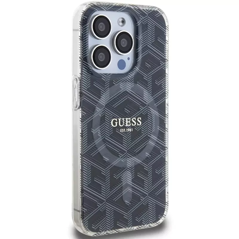 Guess GUHMP15LHGCUSTGK iPhone 15 Pro 6,1 inch Black Hardcase IML GCube MagSafe