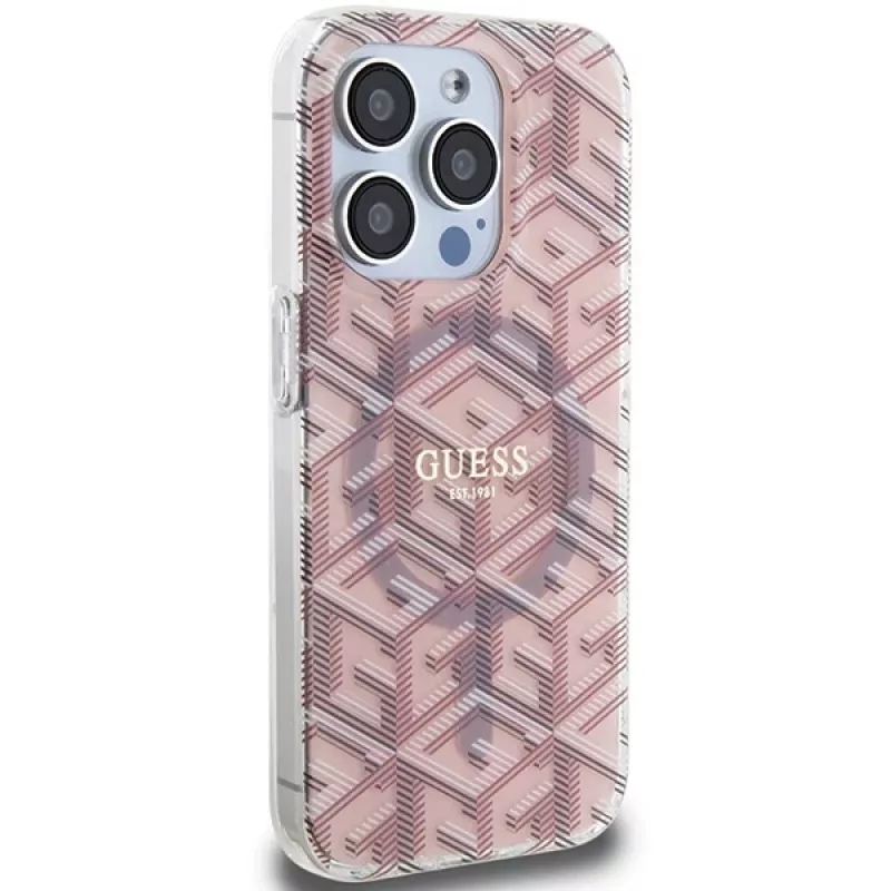 Guess GUHMP15LHGCUSTGP iPhone 15 Pro 6,1 inch Pink Hardcase IML GCube MagSafe