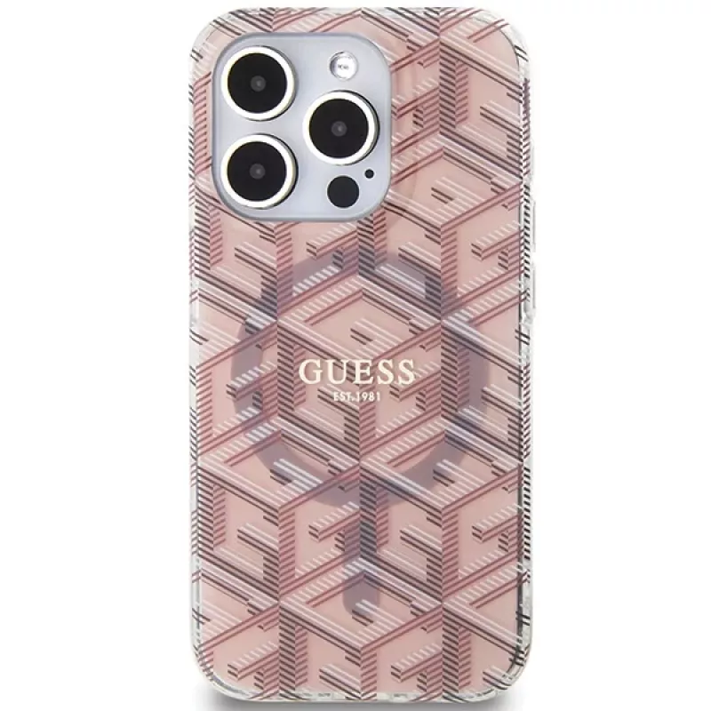 Guess GUHMP15XHGCUSTGP iPhone 15 Pro Max 6,7 inch Pink Hardcase IML GCube MagSafe