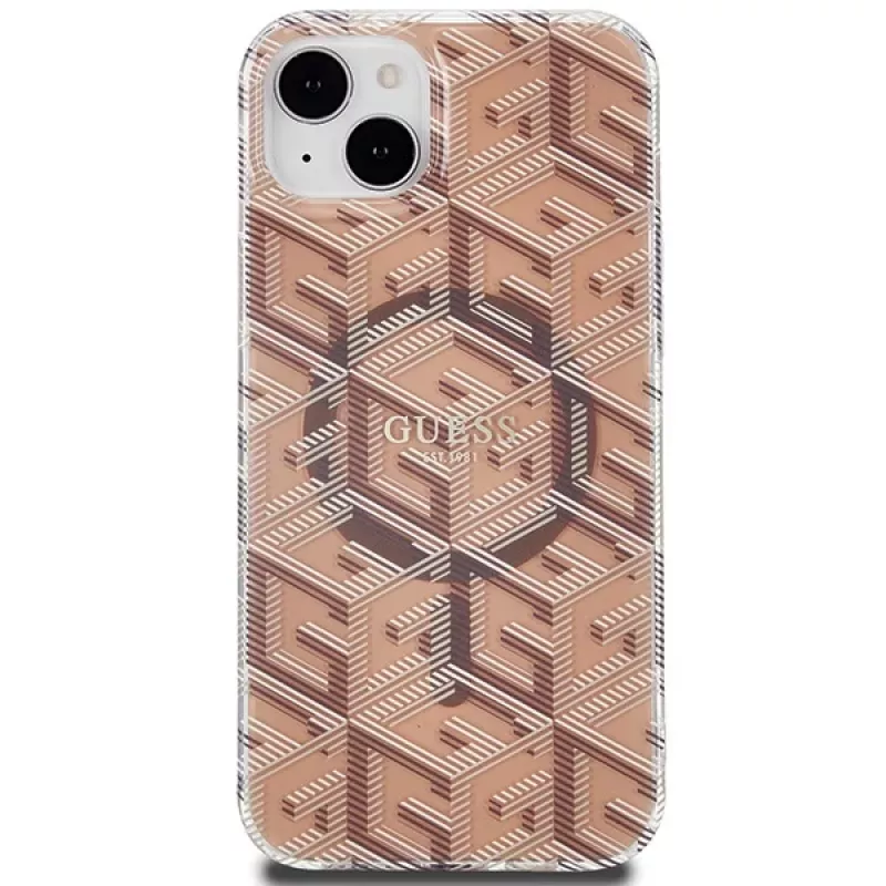 Guess GUHMP15SHGCUSTGW iPhone 15 / 14 / 13 6,1 inch Brown Hardcase IML GCube MagSafe