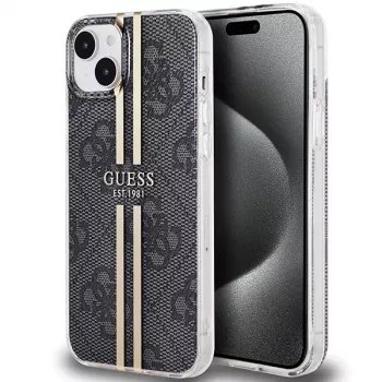 Guess GUHCP15MH4PSEGK Hard Case für Apple iPhone 15 Plus / 14 Plus 6,7 inch Schwarz 4G Gold Streifen