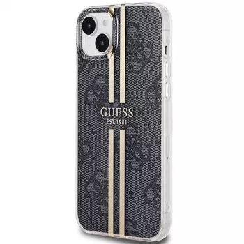 Guess GUHCP15MH4PSEGK Hard Case für Apple iPhone 15 Plus / 14 Plus 6,7 inch Schwarz 4G Gold Streifen