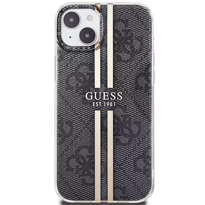 Guess GUHCP15MH4PSEGK Hard Case für Apple iPhone 15 Plus / 14 Plus 6,7 inch Schwarz 4G Gold Streifen