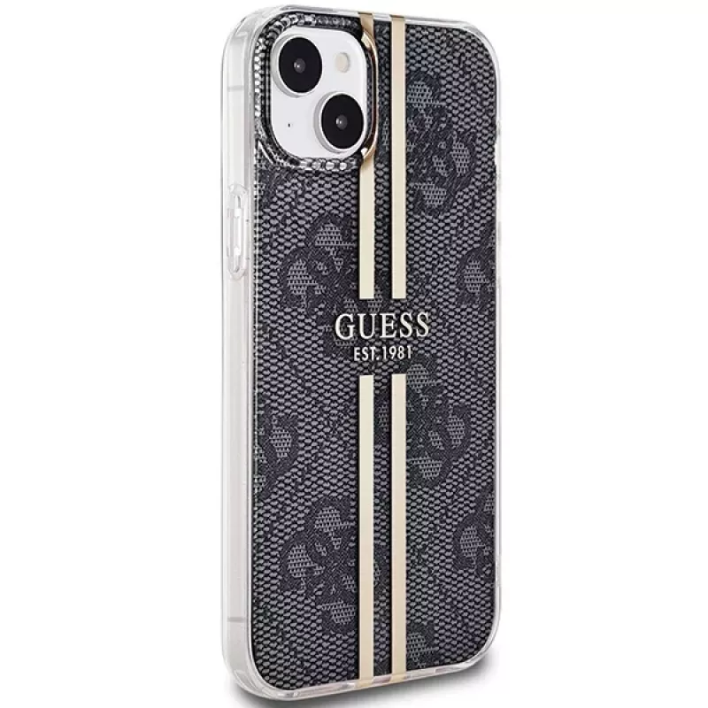 Guess GUHCP15MH4PSEGK Hard Case für Apple iPhone 15 Plus / 14 Plus 6,7 inch Schwarz 4G Gold Streifen
