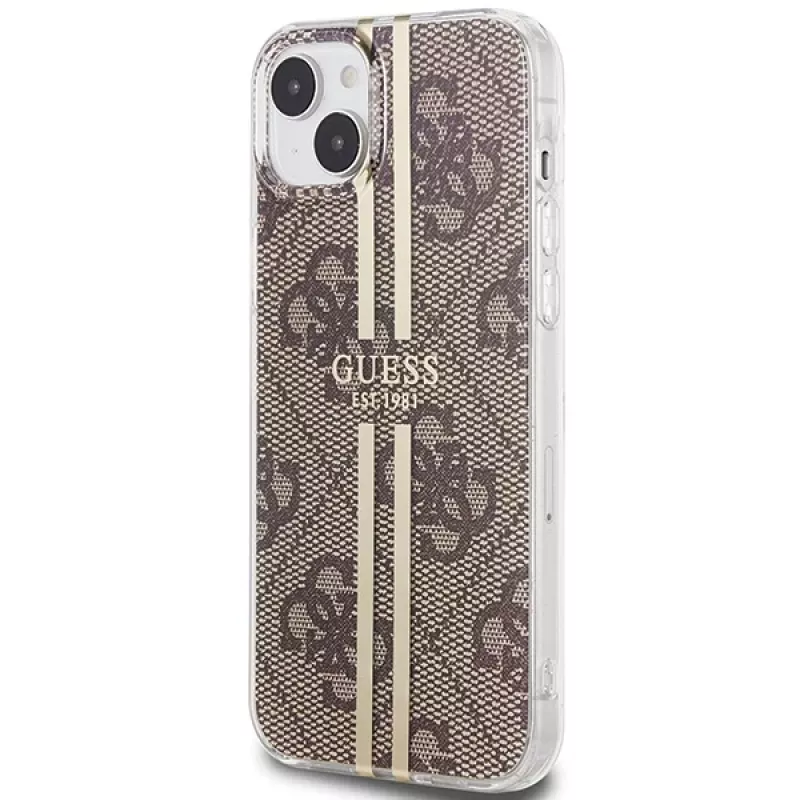 Guess GUHCP15MH4PSEGW iPhone 15 Plus / 14 Plus 6,7 inch Hardcase IML 4G Gold Stripe Brown
