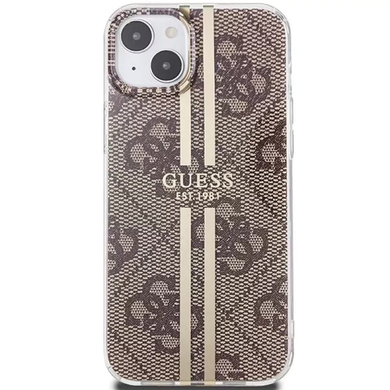 Guess GUHCP15MH4PSEGW iPhone 15 Plus / 14 Plus 6,7 inch Hardcase IML 4G Gold Stripe Brown