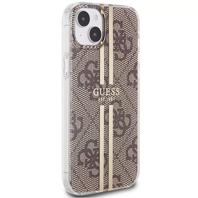 Guess GUHCP15MH4PSEGW iPhone 15 Plus / 14 Plus 6,7 inch Hardcase IML 4G Gold Stripe Brown