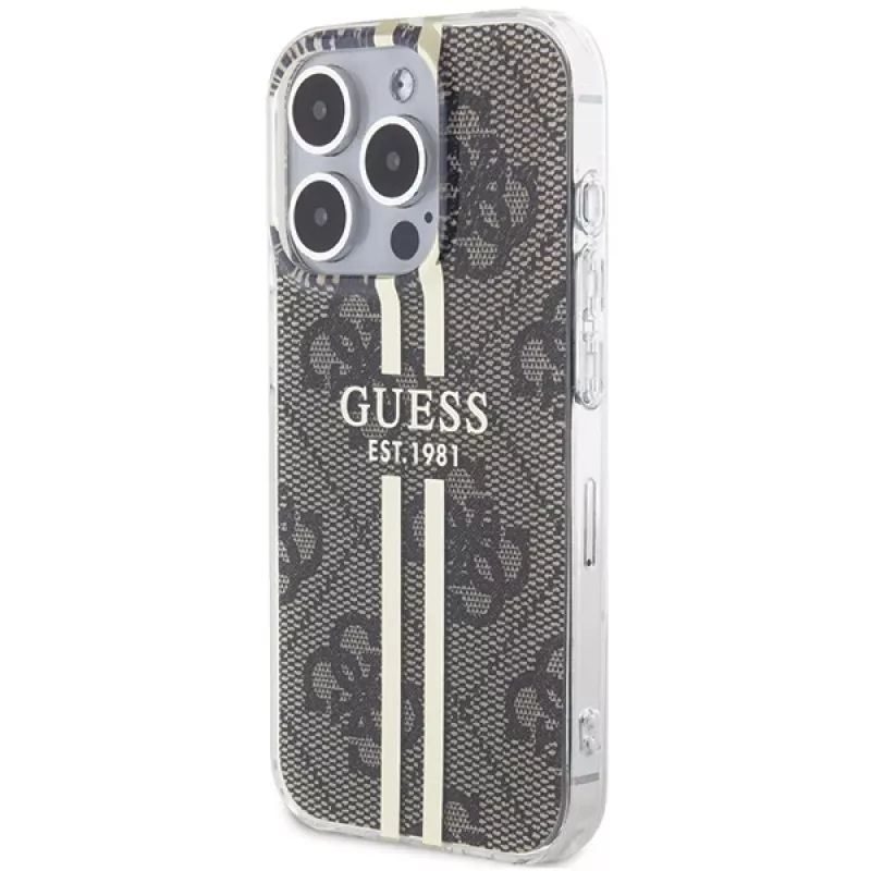Guess GUHCP15LH4PSEGW iPhone 15 Pro 6.1 Hardcase IML 4G Gold Stripe Brown