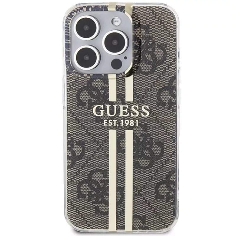 Guess GUHCP15LH4PSEGW iPhone 15 Pro 6.1 Hardcase IML 4G Gold Stripe Brown