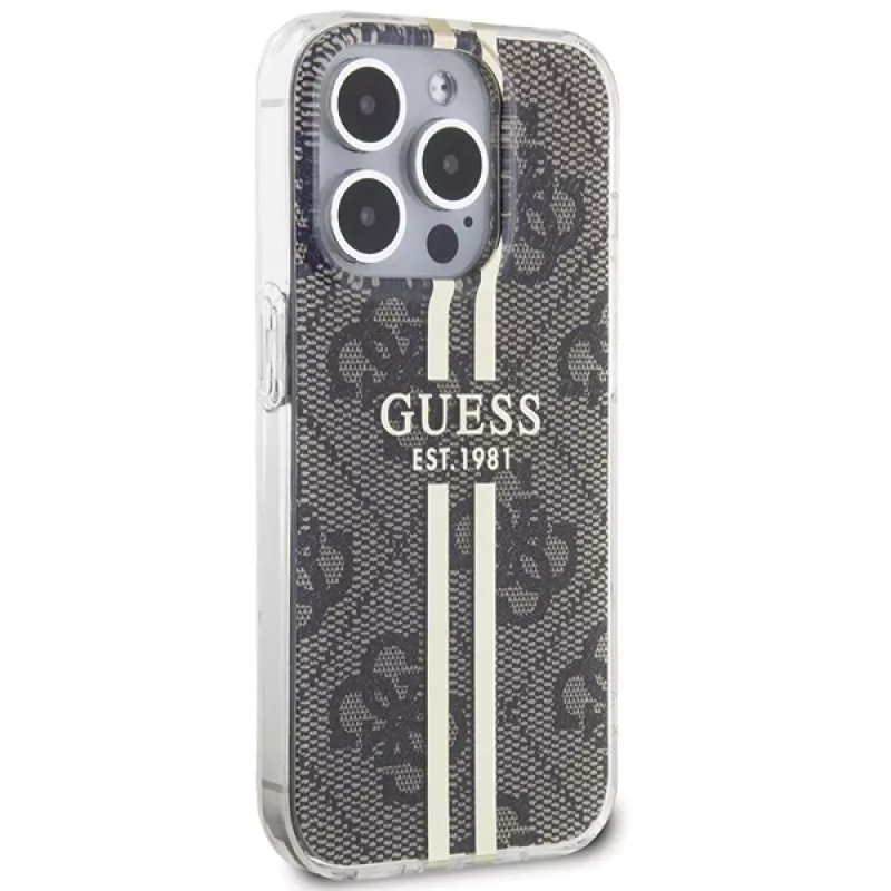 Guess GUHCP15LH4PSEGW iPhone 15 Pro 6.1 Hardcase IML 4G Gold Stripe Brown