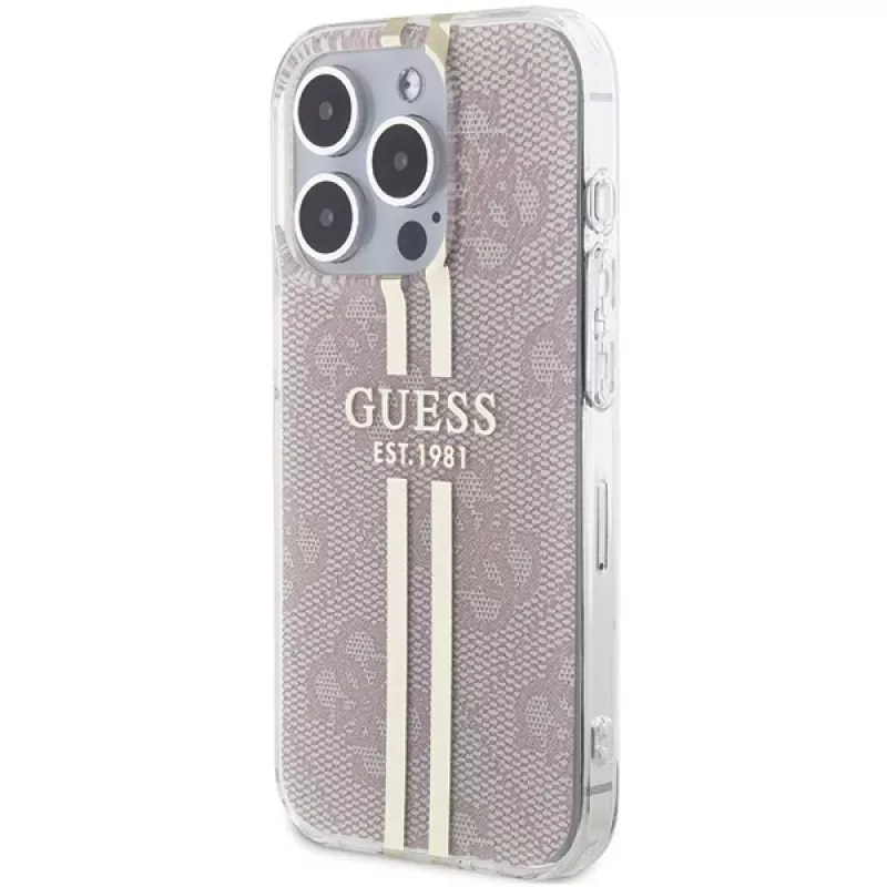 Guess GUHCP14XH4PSEGP iPhone 14 Pro Max 6,7 inch Pink Hardcase IML 4G Gold Stripe
