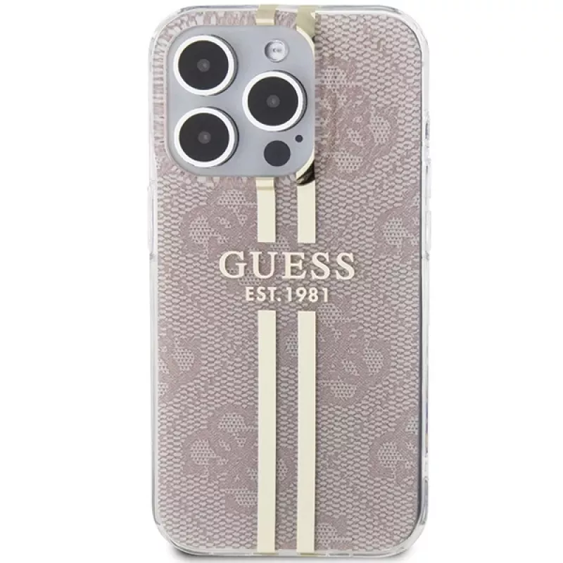 Guess GUHCP14XH4PSEGP iPhone 14 Pro Max 6,7 inch Pink Hardcase IML 4G Gold Stripe