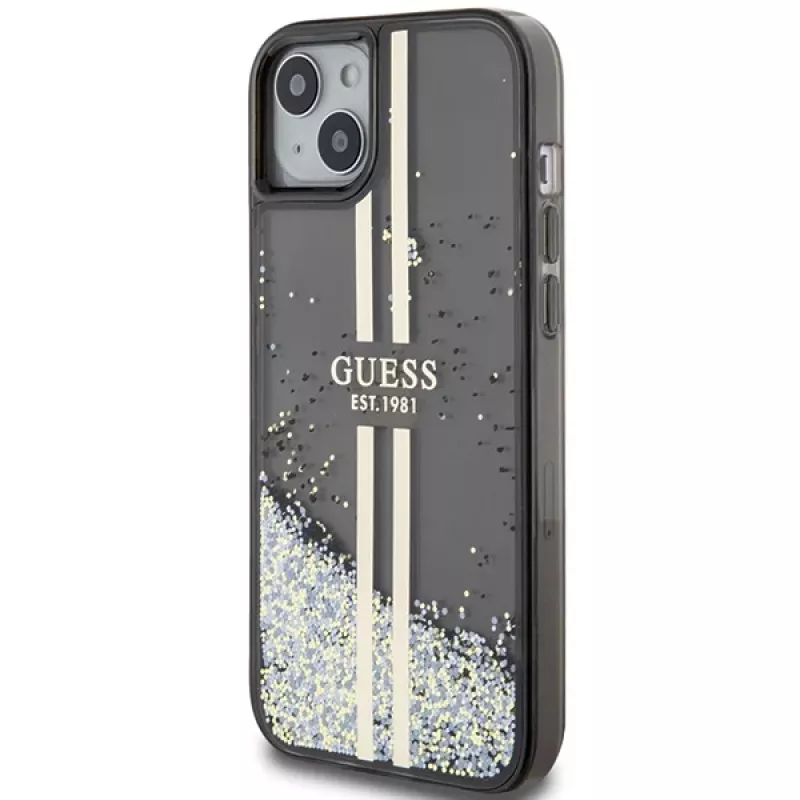 Guess GUHCP15MLFCSEGK Liquid Glitter Gold Stripes Hard Case für iPhone 15 Plus / 14 Plus 6,7 inch - Schwarz