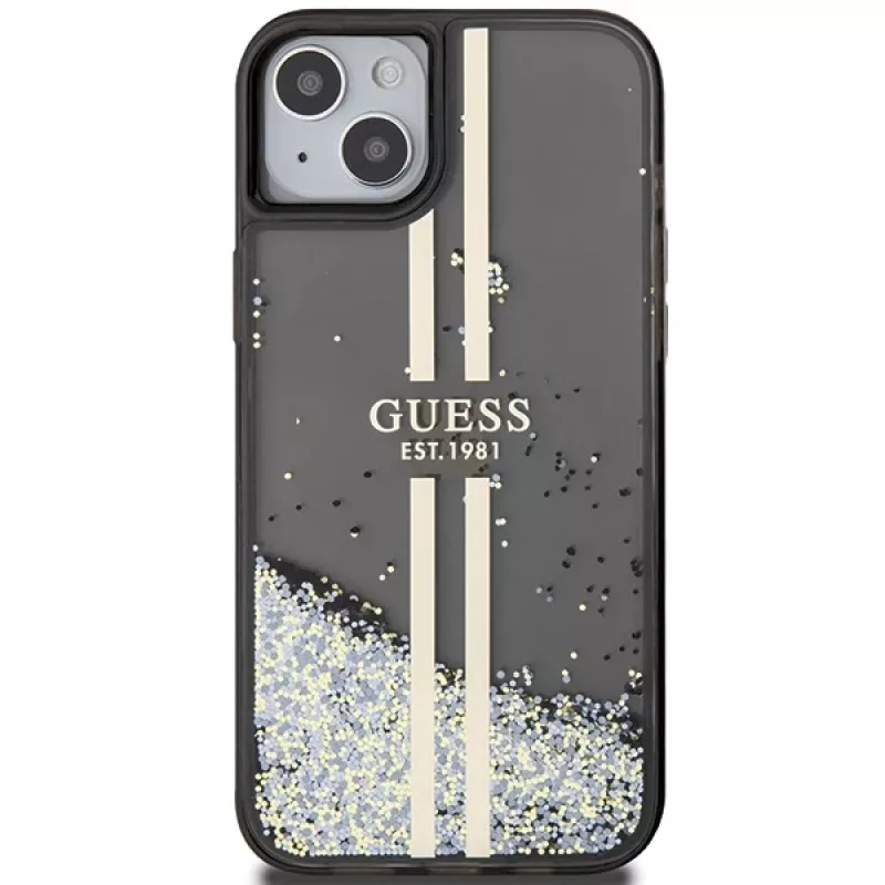 Guess GUHCP15MLFCSEGK Liquid Glitter Gold Stripes Hard Case für iPhone 15 Plus / 14 Plus 6,7 inch - Schwarz