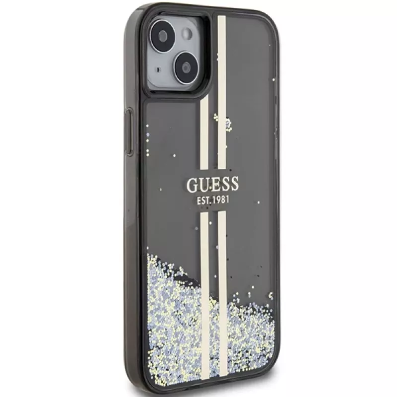 Guess GUHCP15MLFCSEGK Liquid Glitter Gold Stripes Hard Case für iPhone 15 Plus / 14 Plus 6,7 inch - Schwarz