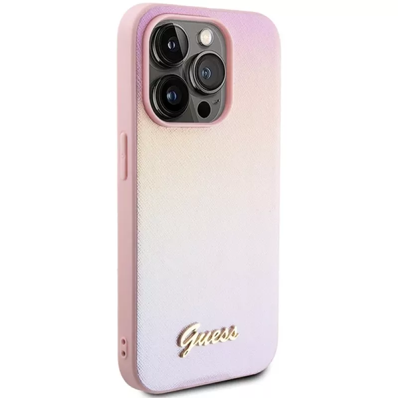 Guess Saffiano Iridescent Script Hardcase für Apple iPhone 14 Pro 6,1 inch - Pink