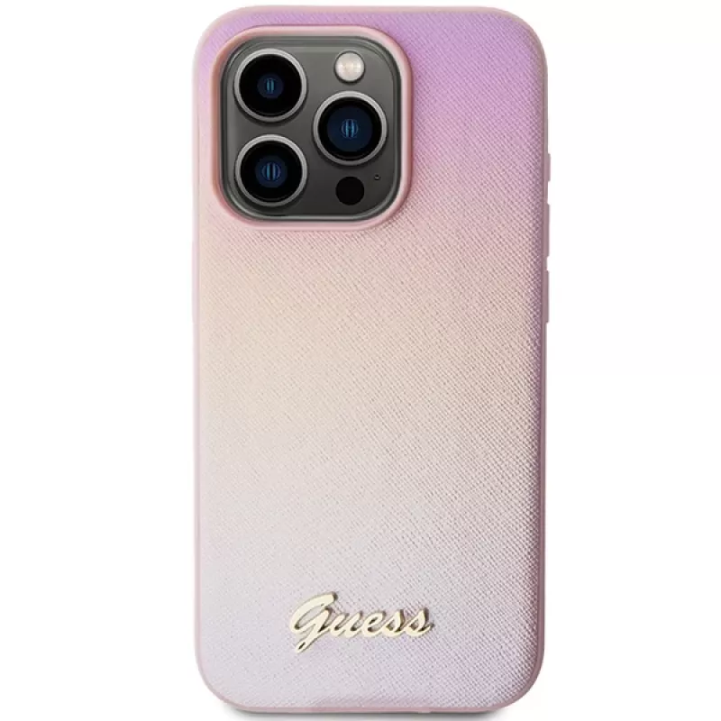 Guess Saffiano Iridescent Script Hard Case für Apple iPhone 14 Pro Max 6,7 - Pink
