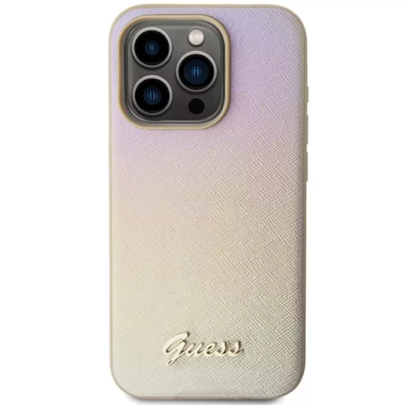 Guess GUHCP14XPSAIRSD Saffiano Iridescent Script Hard Case für Apple iPhone 14 Pro Max 6,7 Zoll - Gold