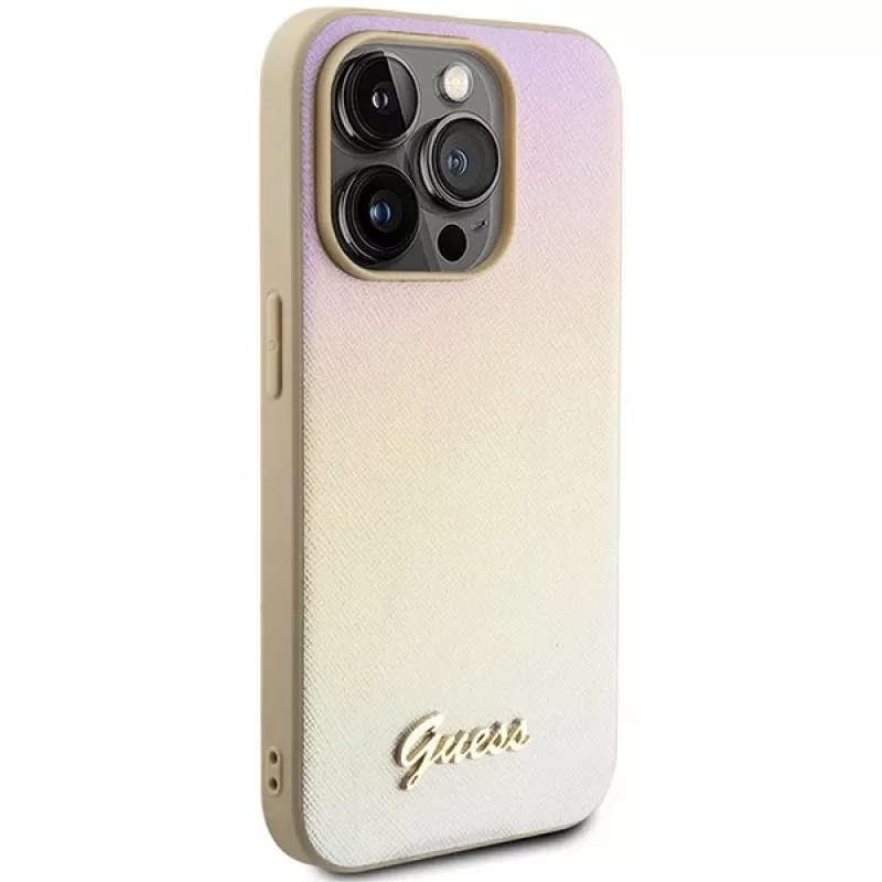 Guess GUHCP14XPSAIRSD Saffiano Iridescent Script Hard Case für Apple iPhone 14 Pro Max 6,7 Zoll - Gold