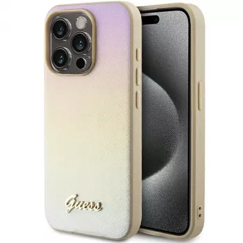 Guess GUHCP15XPSAIRSD Saffiano Iridescent Script Hard Case für iPhone 15 Pro Max, Gold