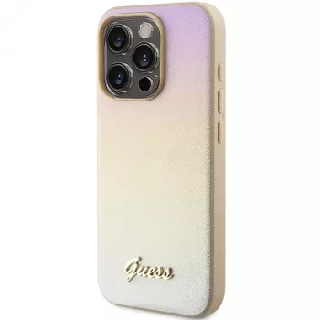 Guess GUHCP15XPSAIRSD Saffiano Iridescent Script Hard Case für iPhone 15 Pro Max, Gold