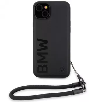 BMW Signature Leather Wordmark Cord Hard Case für iPhone 15 Plus / 14 Plus 6,7 inch - Schwarz