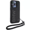 BMW Signature Leather Wordmark Cord Hard Case für iPhone 15 Pro 6.1 Schwarz