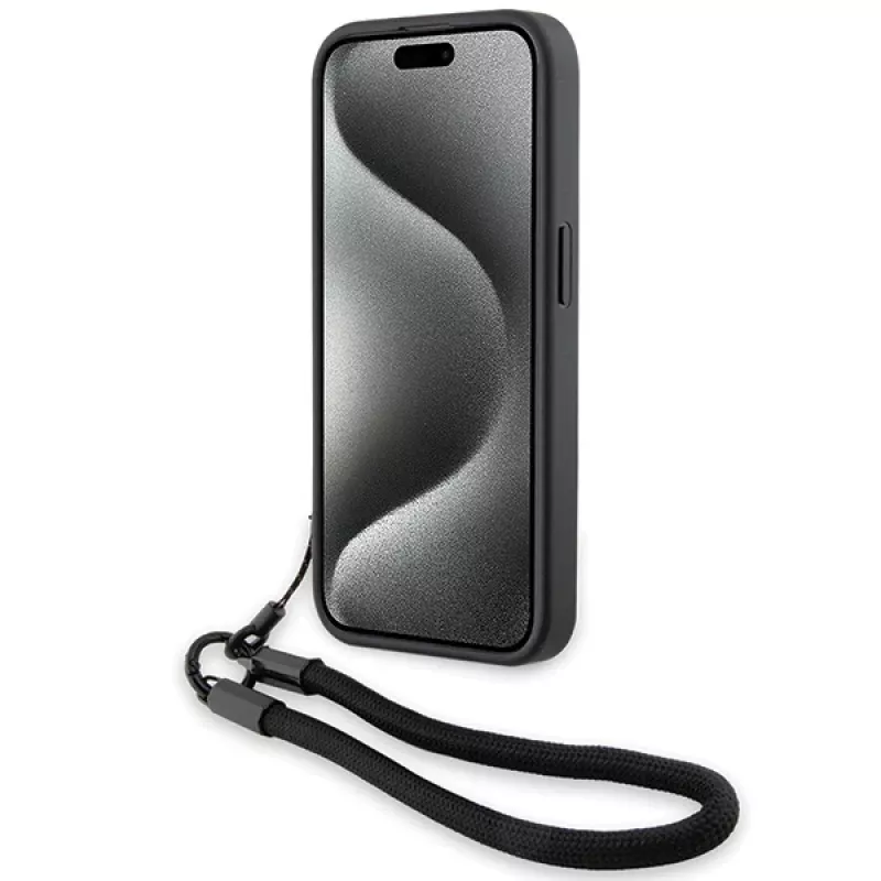 BMW Signature Leather Wordmark Cord Hard Case für iPhone 15 Pro 6.1 Schwarz