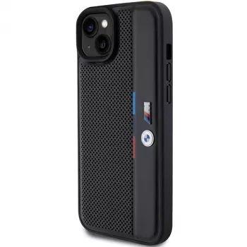 BMW M Collection Hardcase für iPhone 15 Plus / 14 Plus 6,7 inch Schwarz Perforiert Tricolor Line