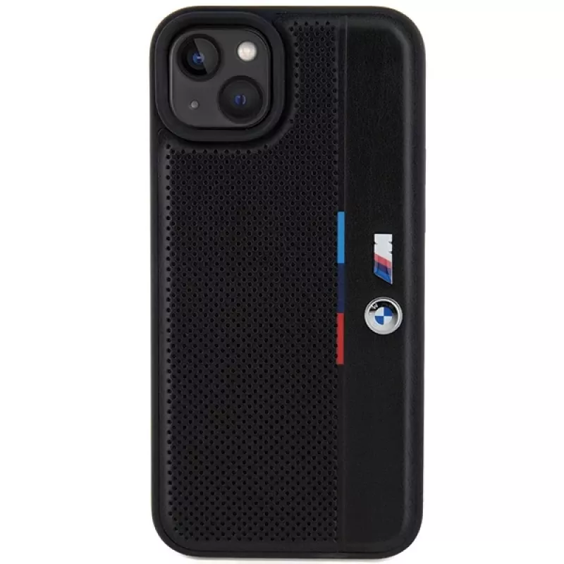 BMW M Collection Hardcase für iPhone 15 Plus / 14 Plus 6,7 inch Schwarz Perforiert Tricolor Line