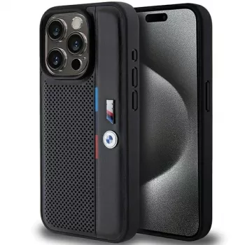 BMW Perforated Tricolor Line Hard Case für Apple iPhone 15 Pro 6.1 Schwarz