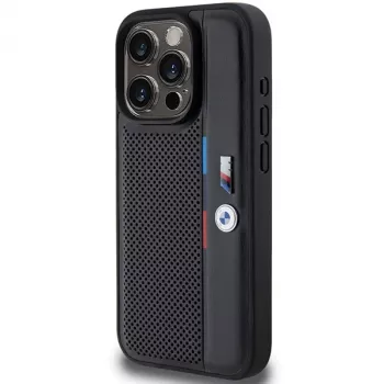 BMW Perforated Tricolor Line Hard Case für Apple iPhone 15 Pro 6.1 Schwarz
